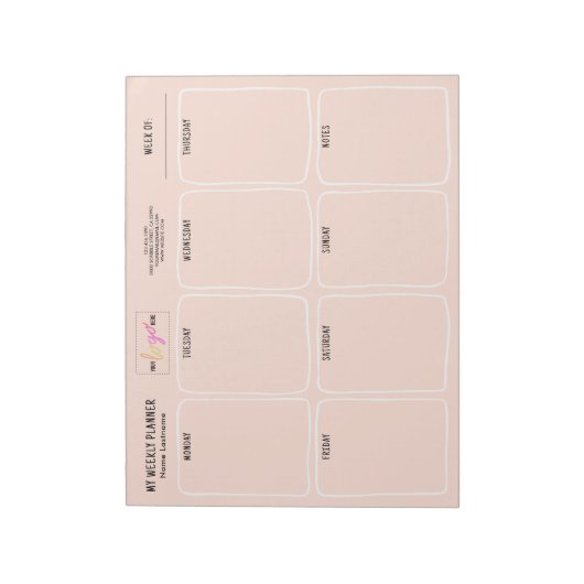Logo Simple Girly Blush Pink Weekly Planner Notitieblok (Linkerzijde)