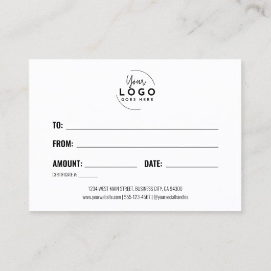 Logo Simple Script Business Gift Certificate Visitekaartje (Achterkant)
