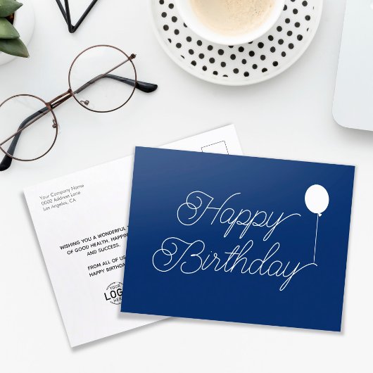 Logo Simple Script Navy Blue Business Birthday Briefkaart