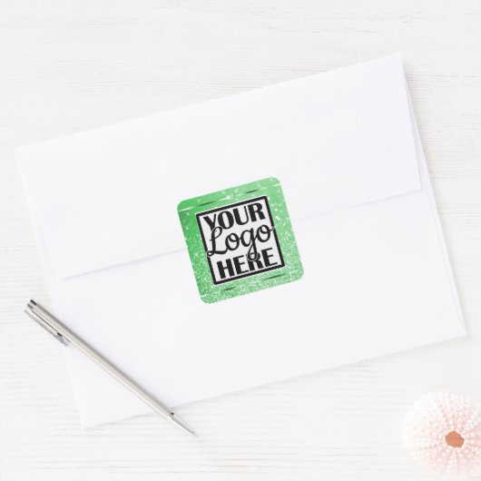 Logo-sjabloon Glamour Groen Glitter Fonkelende Ste Vierkante Sticker (Envelop)