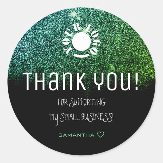 Logo Sjabloon Glitter Stars Blauwgroen Ombre Bedan Ronde Sticker (Voorkant)