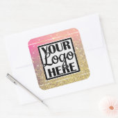 Logo Sjabloon Gold en Pink Glitter Sparkle Stars Vierkante Sticker (Envelop)