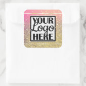 Logo Sjabloon Gold en Pink Glitter Sparkle Stars Vierkante Sticker (Tas)