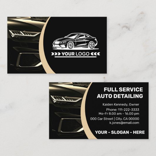 Logo Sjabloon Golden Car Service Auto Detailing Visitekaartje (Voorkant / Achterkant)