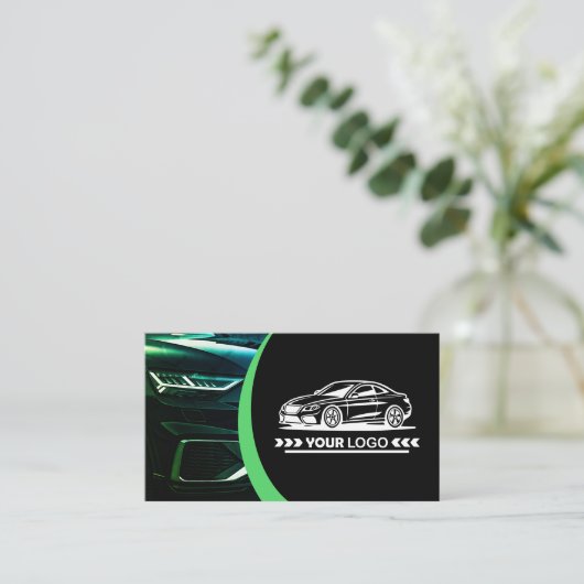 Logo Sjabloon Groene Auto Service Auto Detailing Visitekaartje (Staand voorkant)