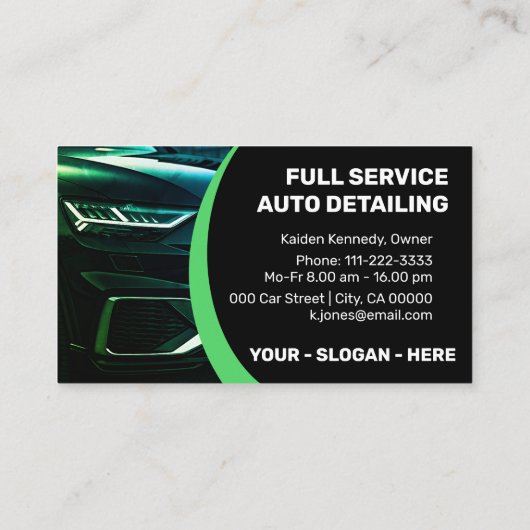 Logo Sjabloon Groene Auto Service Auto Detailing Visitekaartje (Achterkant)