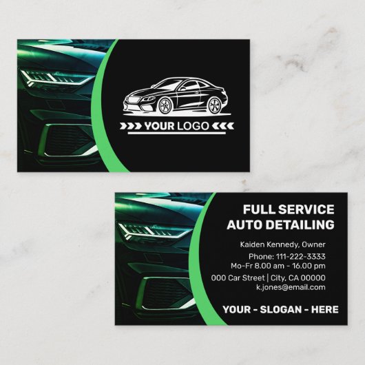 Logo sjabloon groene autohulp Autowasserij Visitekaartje (Voorkant / Achterkant)