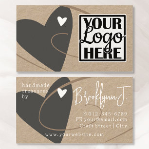 Logo Sjabloon Kraft Papier Grijs Liefde Hart Craft Visitekaartje