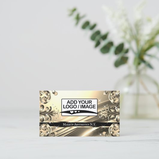 Logo Sjabloon Luxe Chique Deluxe Zwart Goud Goud Visitekaartje (Staand voorkant)