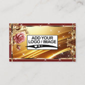 Logo Sjabloon Luxe Chique Goud Rood Rose Bloem Visitekaartje (Voorkant)