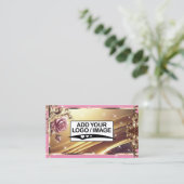 Logo Sjabloon Luxe chique gouden roze rozenbloem Visitekaartje (Staand voorkant)