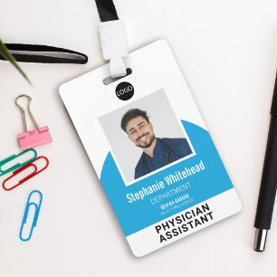 Logo Sjabloon Medewerkersfoto Naam ID Aqua Blauw Badge