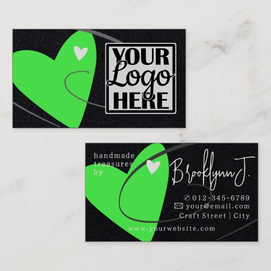 Logo Sjabloon Neon Groene Liefde Hart voor Crafter Visitekaartje (Voorkant / Achterkant)
