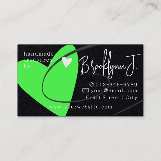 Logo Sjabloon Neon Groene Liefde Hart voor Crafter Visitekaartje (Achterkant)