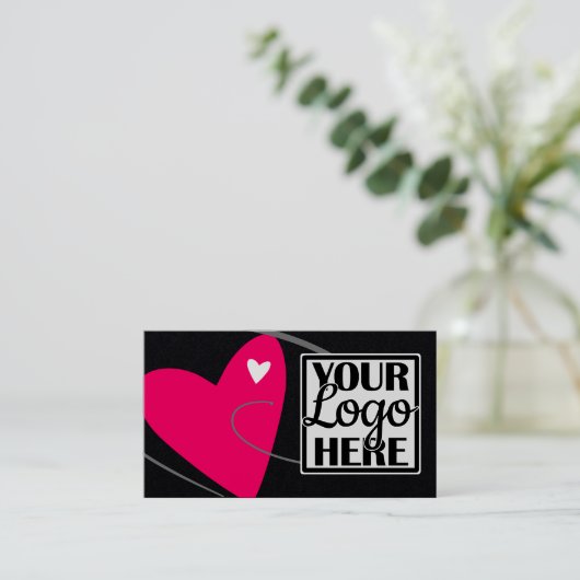 Logo Sjabloon Neon Pink Love Heart voor Crafters Visitekaartje (Staand voorkant)