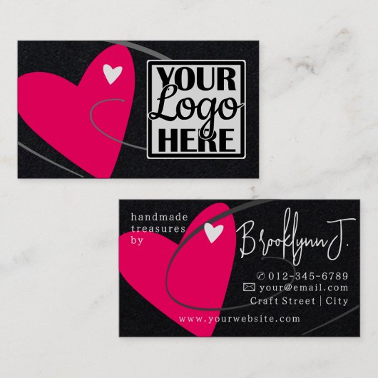 Logo Sjabloon Neon Pink Love Heart voor Crafters Visitekaartje (Voorkant / Achterkant)