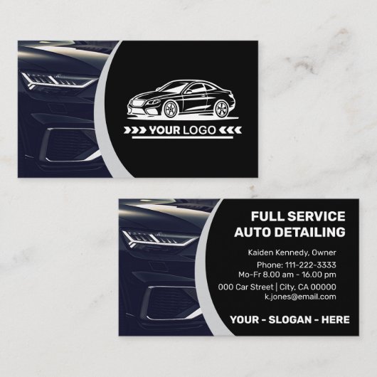 Logo Sjabloon Silver Car Service Auto Detailing Visitekaartje (Voorkant / Achterkant)