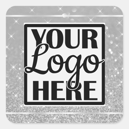 Logo Sjabloon Silver Chrome Glitter Sparkle Stars Vierkante Sticker (Voorkant)