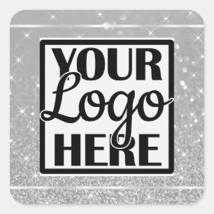 Logo Sjabloon Silver Chrome Glitter Sparkle Stars Vierkante Sticker