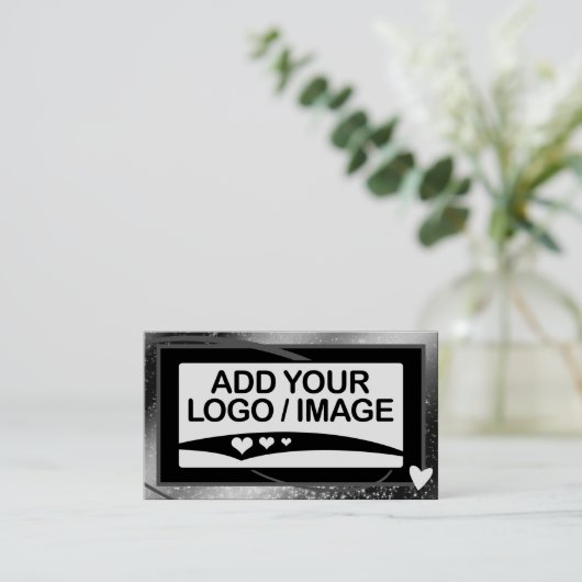 Logo Sjabloon Stijlvol Koel Zilver Lijst Schattige Visitekaartje (Staand voorkant)