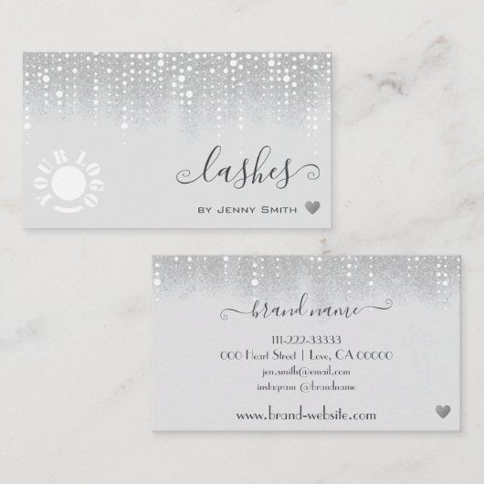 Logo Sjabloon Wit Zilver Glitter Regen Visitekaartje (Voorkant / Achterkant)