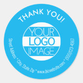Logo Sky Blue & White Business Bedankt Bestellen Ronde Sticker (Voorkant)