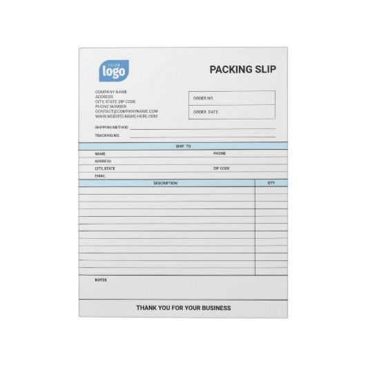 Logo Small Business Packing Slip Template Notepad Notitieblok (Linkerzijde)