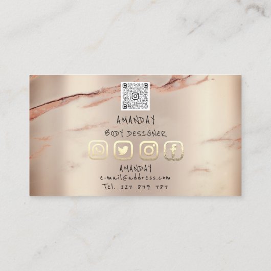 Logo Social Media QR Code Gold Roos Stone Marble Visitekaartje (Achterkant)