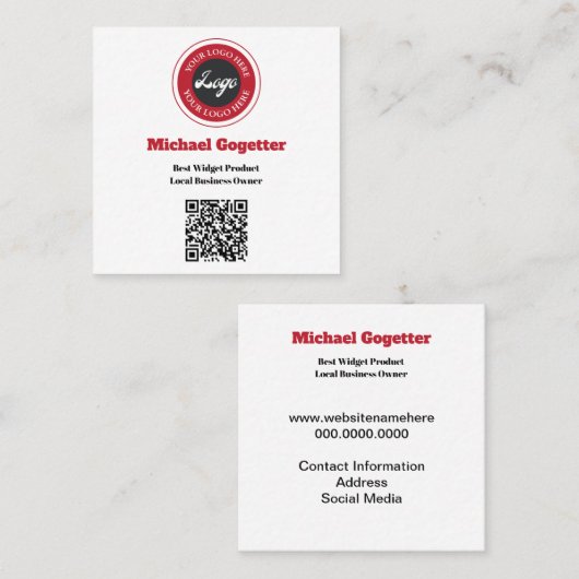 Logo Social Media QR Code Vierkante Visitekaartje (Voorkant / Achterkant)