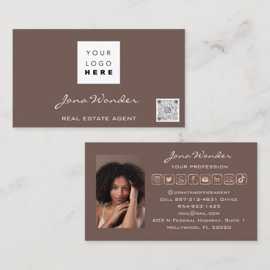 Logo Sociale media Aangepaste foto QR-code Verplaa Visitekaartje (Voorkant / Achterkant)