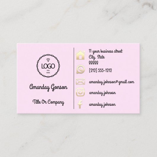 Logo Sociale media Gold QR-code Aangepast roze Visitekaartje (Voorkant)