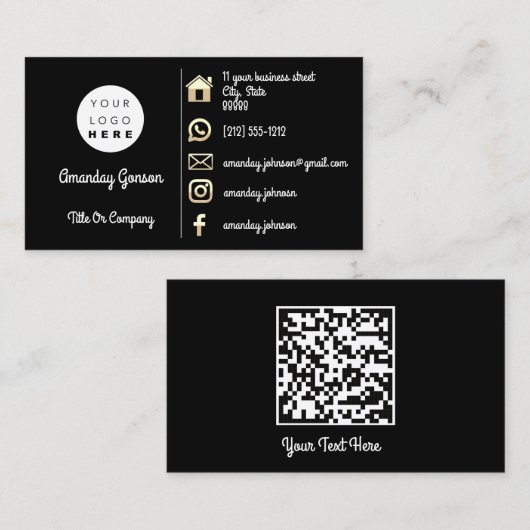 Logo Sociale media Gold QR-code Gold Black Visitekaartje (Voorkant / Achterkant)