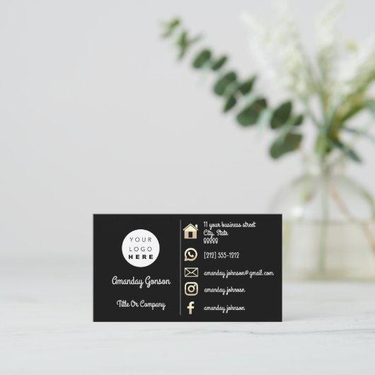 Logo Sociale media Gold QR-code Gold Black Visitekaartje (Staand voorkant)