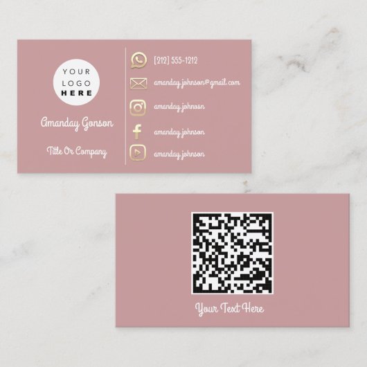 Logo Sociale media Gold QR-code Gold Blush Visitekaartje (Voorkant / Achterkant)