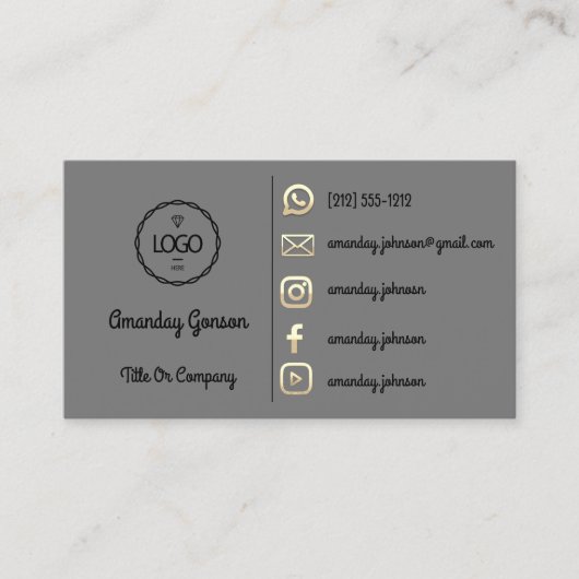 Logo Sociale media Gold QR-code Gold-grafiet U Visitekaartje (Voorkant)