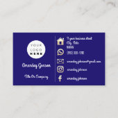 Logo Sociale media Gold QR Code Navy Visitekaartje (Voorkant)