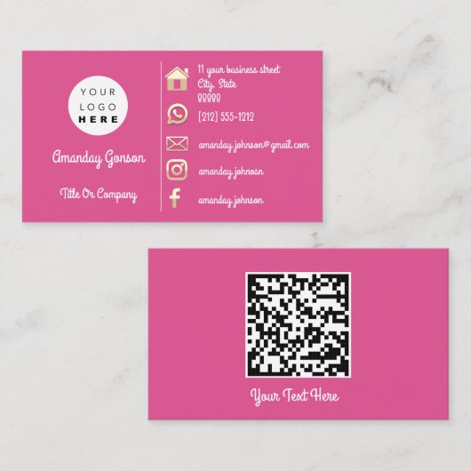 Logo Sociale media Gold QR-code - Roze Visitekaartje (Voorkant / Achterkant)