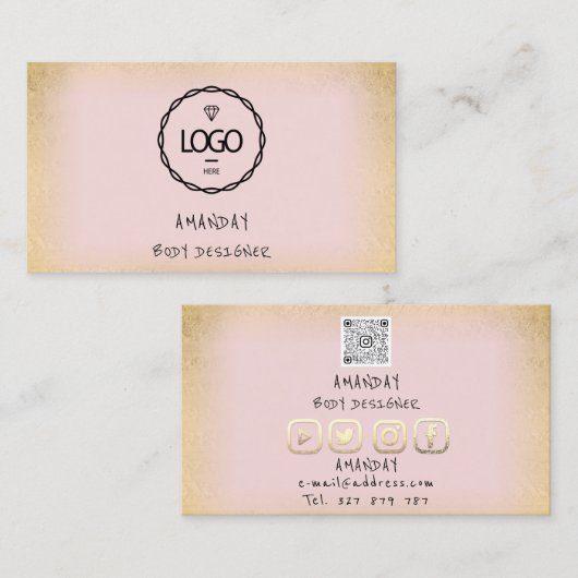 Logo Sociale media Logo QR-code Gold Roze Visitekaartje (Voorkant / Achterkant)