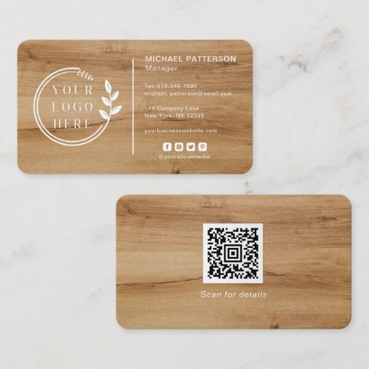 Logo Sociale media QR-code Carpentry wood Modern Visitekaartje (Voorkant / Achterkant)