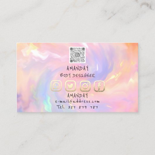 Logo Sociale media QR-code Gold Holograaf Roze Visitekaartje (Achterkant)