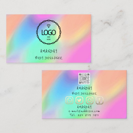 Logo Sociale media QR-code Gold Holographic Visitekaartje (Voorkant / Achterkant)