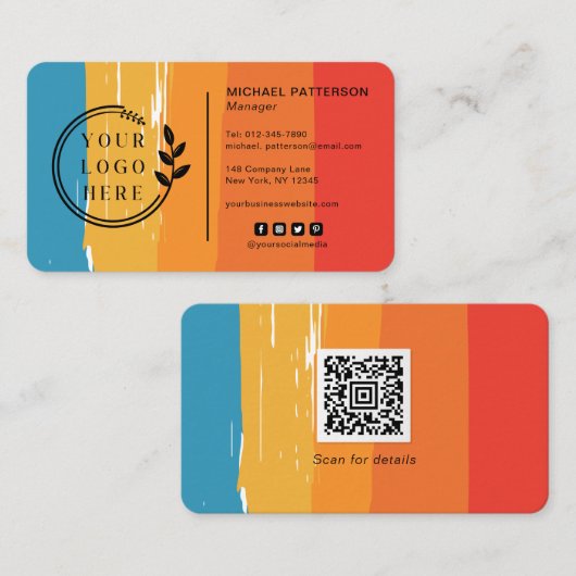 Logo Sociale media QR-code Retro  strepen Visitekaartje (Voorkant / Achterkant)