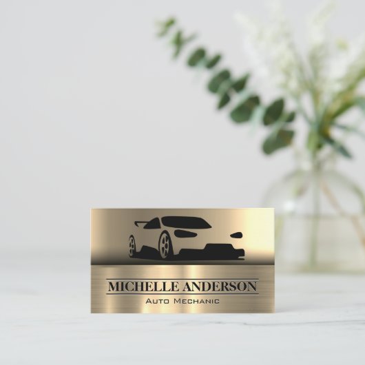 Logo sportauto | Metaalgoud Visitekaartje (Staand voorkant)