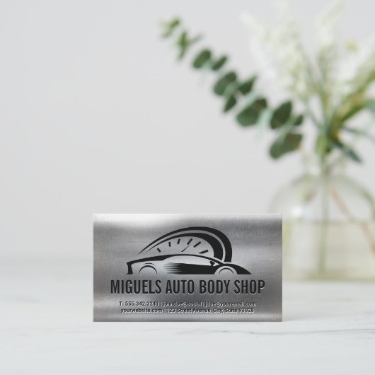 Logo sportauto snelheidsmeter | Metaalachtig Visitekaartje (Staand voorkant)