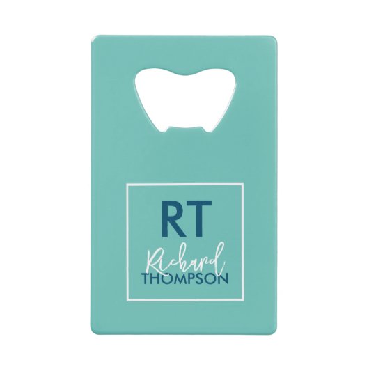 Logo Square Monogram Light Blue Creditkaart Flessenopener (Voorkant)