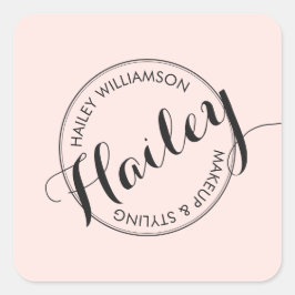  Logo Stempel Makeup en Roze Vierkante Sticker