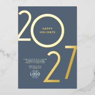 Logo Stofblauw Zakelijk Kerstfeest Goud 2027 Kaart
