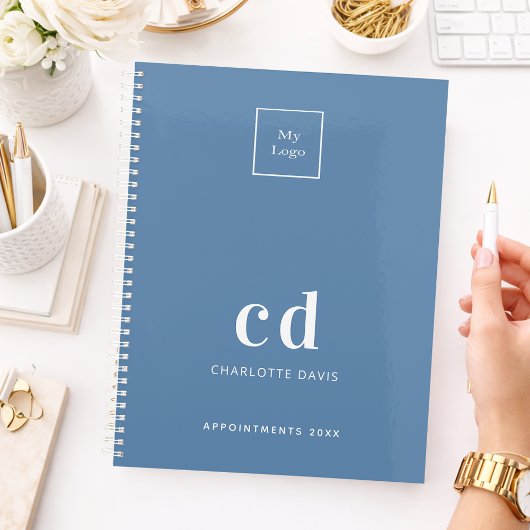 Logo stoffig blauwe monogram initiaal bedrijfs- 20 planner
