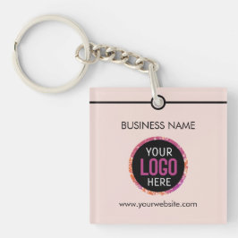 Logo, tekst dubbelzijdig licht blush roze sleutelhanger