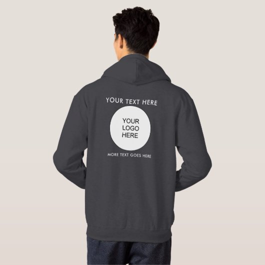 Logo Tekst Mannen Donkergrijze Sjabloon Dubbelzijd Hoodie (Achterkant volledig)